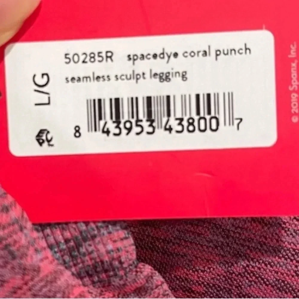 SEAMLESS SCULPTING LEGGINGS BY SPANX SIZE LARGE SPACEDYE CORAL PUNCH NWT